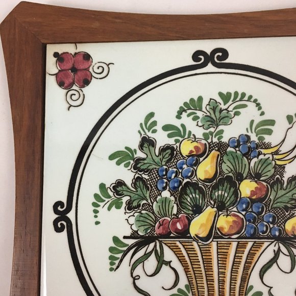 VTG Fruit Basket Tile Wood Trivet Decor - Picture 2 of 10